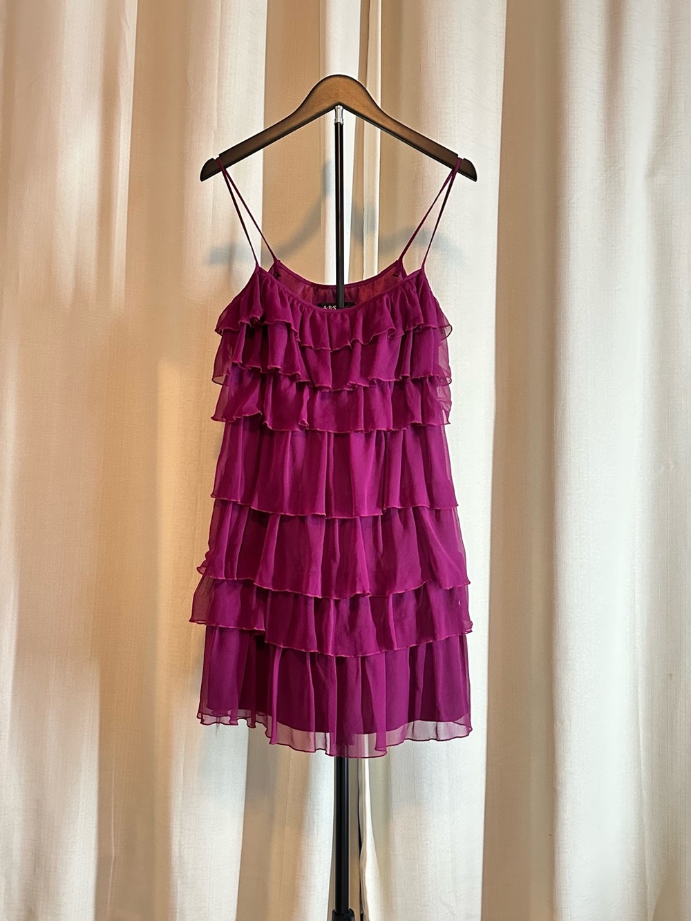 ABS Allen Schwartz Fuchsia Ruffled Tiered Mini Dress